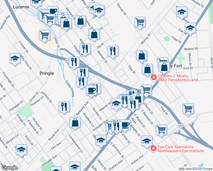 map of restaurants, bars, coffee shops, grocery stores, and more near 132 W Walnut St in Kingston