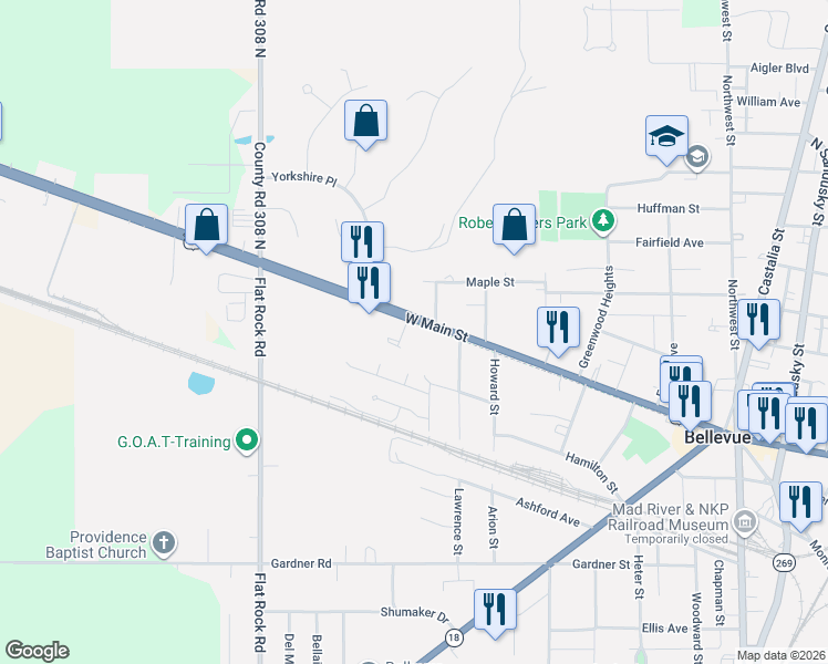 map of restaurants, bars, coffee shops, grocery stores, and more near 625 W Main St in Bellevue