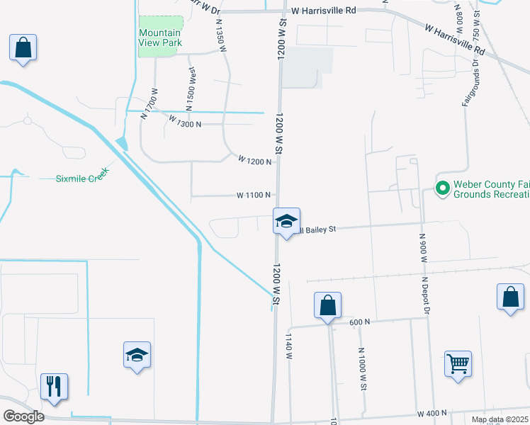 map of restaurants, bars, coffee shops, grocery stores, and more near 1258 West 1050 North in Farr West