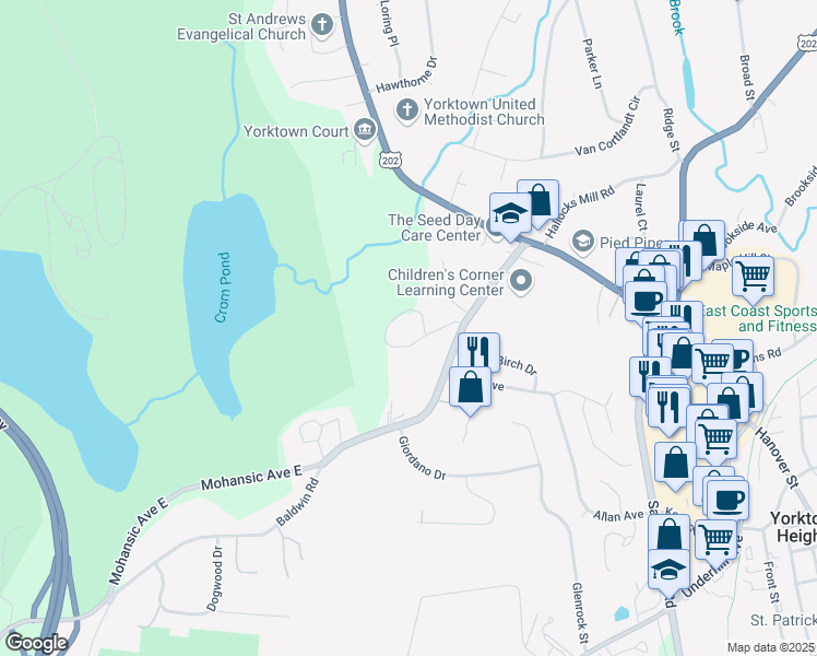 map of restaurants, bars, coffee shops, grocery stores, and more near 2000 Baldwin Road in Yorktown Heights