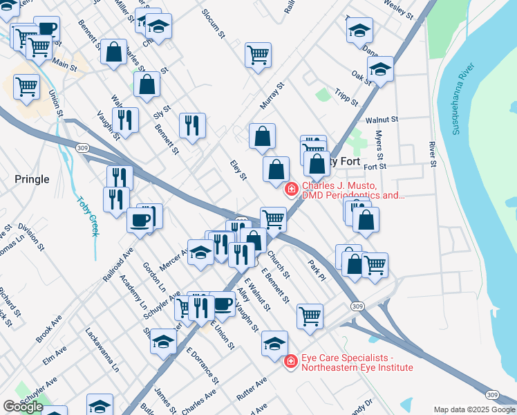 map of restaurants, bars, coffee shops, grocery stores, and more near 831 Mercer Avenue in Kingston