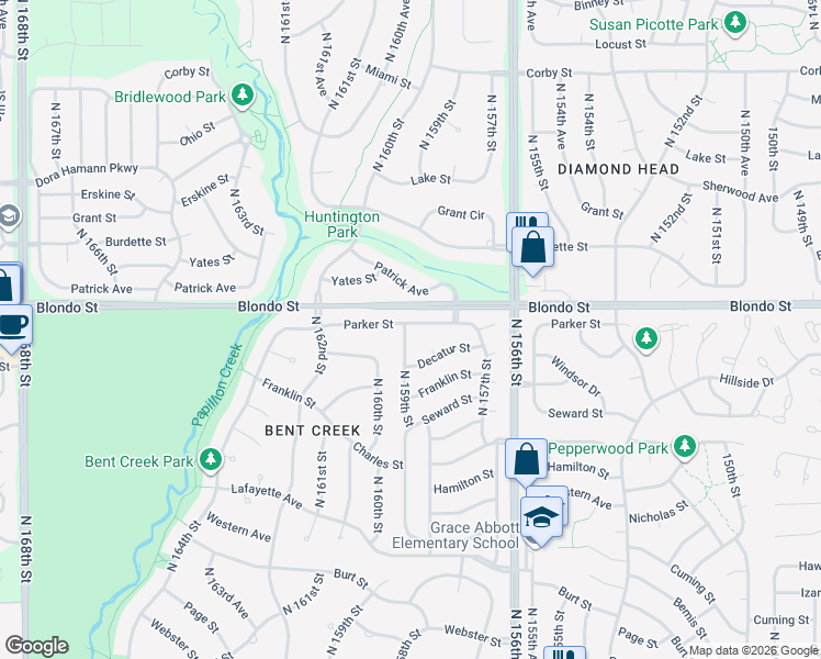map of restaurants, bars, coffee shops, grocery stores, and more near 1837 North 159th Street in Omaha