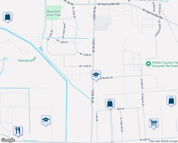 map of restaurants, bars, coffee shops, grocery stores, and more near 1258 West 1050 North in Farr West
