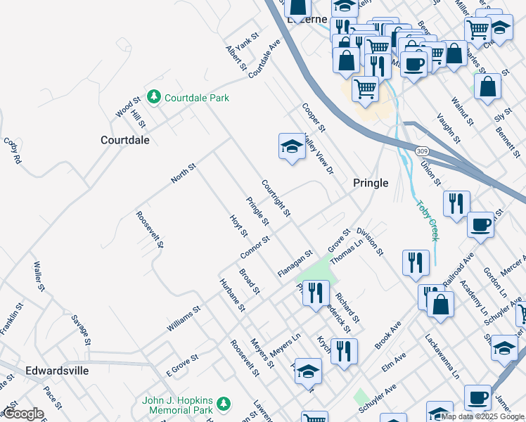 map of restaurants, bars, coffee shops, grocery stores, and more near 100 Courtright St in Kingston