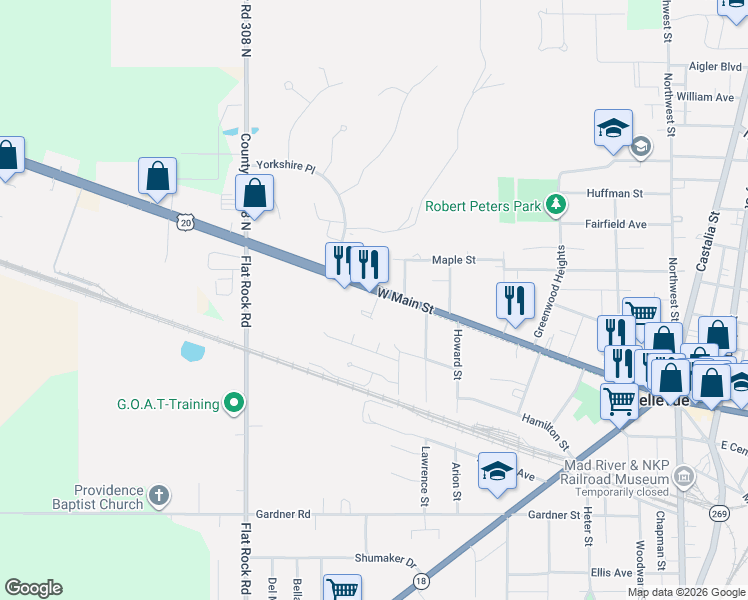 map of restaurants, bars, coffee shops, grocery stores, and more near 625 West Main Street in Bellevue