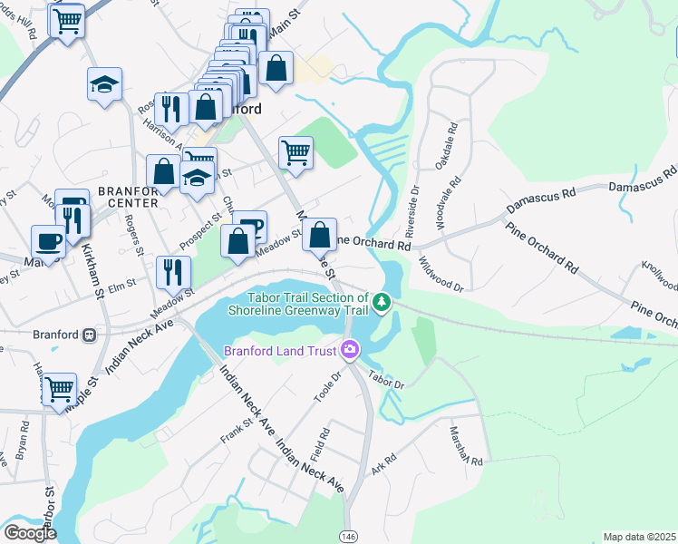 map of restaurants, bars, coffee shops, grocery stores, and more near 49 Montowese Street in Branford