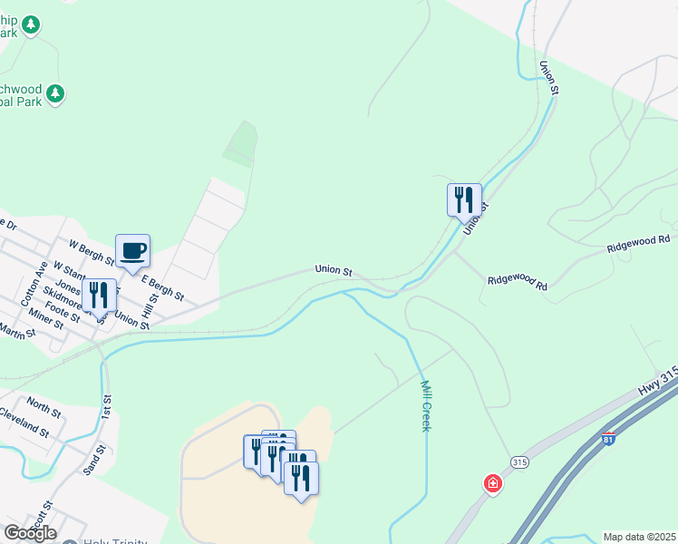 map of restaurants, bars, coffee shops, grocery stores, and more near 135-139 Union St in Wilkes-Barre
