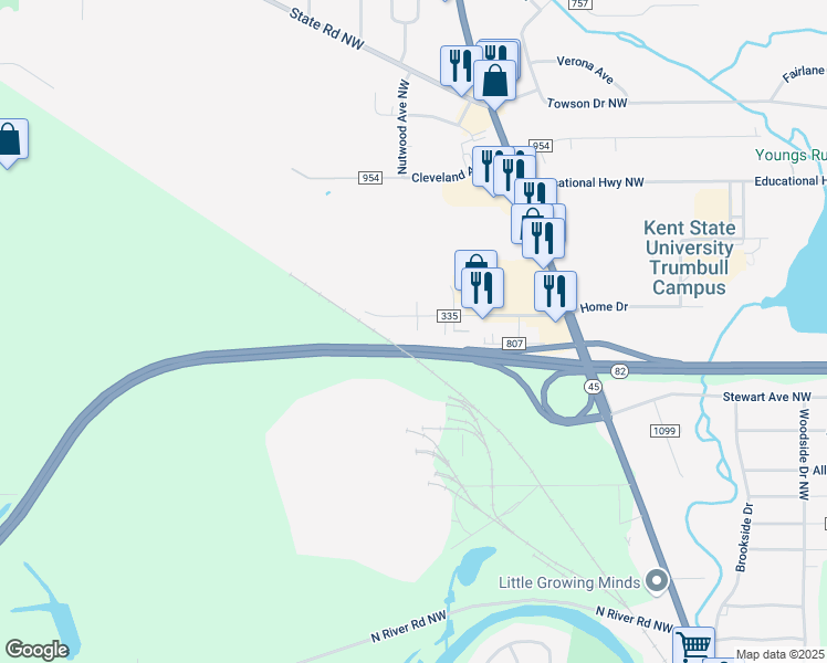 map of restaurants, bars, coffee shops, grocery stores, and more near 271 Folsom Street Northwest in Warren