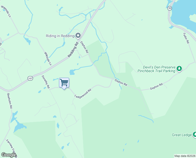 map of restaurants, bars, coffee shops, grocery stores, and more near 18 Ledgewood Road in Redding