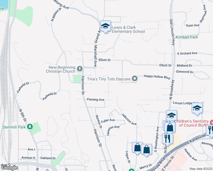 map of restaurants, bars, coffee shops, grocery stores, and more near 908 Filmore Avenue in Council Bluffs