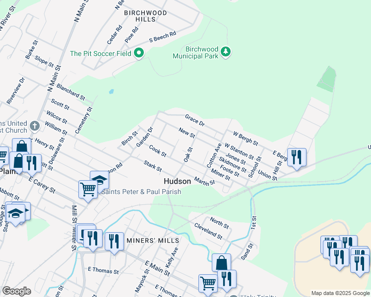map of restaurants, bars, coffee shops, grocery stores, and more near 13 Cook St in Wilkes-Barre