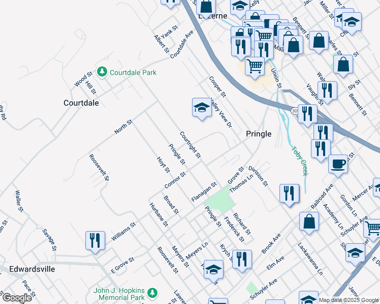 map of restaurants, bars, coffee shops, grocery stores, and more near 100 Courtright Street in Kingston
