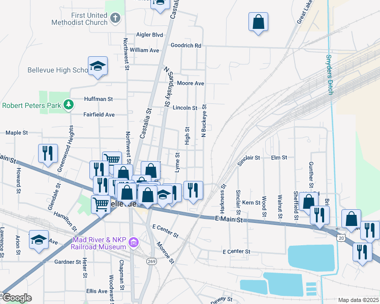 map of restaurants, bars, coffee shops, grocery stores, and more near 228 High Street in Bellevue