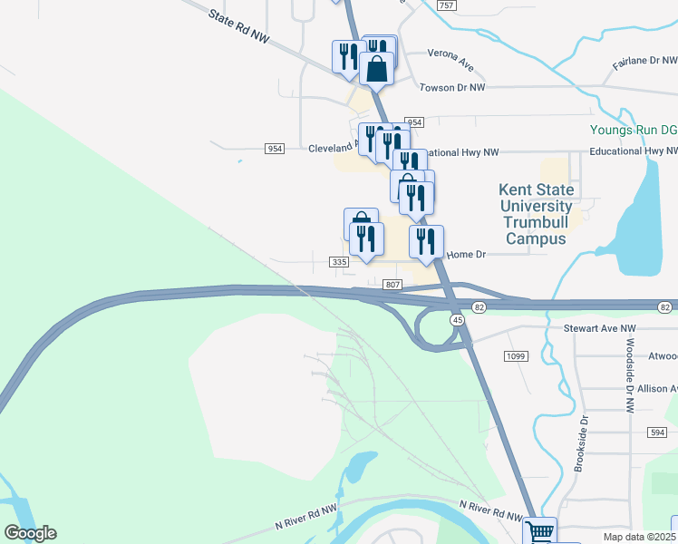 map of restaurants, bars, coffee shops, grocery stores, and more near 201 Folsom Street Northwest in Warren