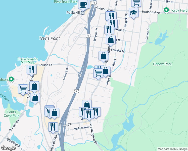 map of restaurants, bars, coffee shops, grocery stores, and more near 617 Maplewood Avenue in Peekskill