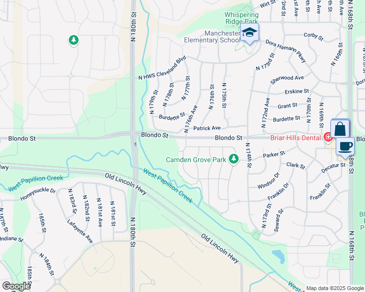 map of restaurants, bars, coffee shops, grocery stores, and more near 1806 North 177th Street in Omaha