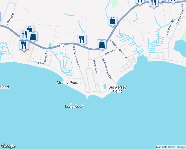 map of restaurants, bars, coffee shops, grocery stores, and more near 27 Sagamore Terrace E in Westbrook