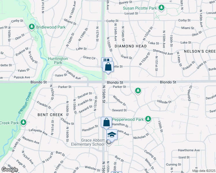 map of restaurants, bars, coffee shops, grocery stores, and more near 15532 Parker Street in Omaha