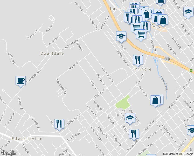 map of restaurants, bars, coffee shops, grocery stores, and more near 476 Pringle Street in Kingston
