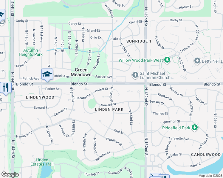 map of restaurants, bars, coffee shops, grocery stores, and more near 12305 Parker Street in Omaha