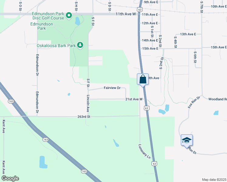map of restaurants, bars, coffee shops, grocery stores, and more near 402 Fairview Drive in Oskaloosa