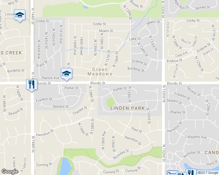 map of restaurants, bars, coffee shops, grocery stores, and more near 13612 Parker Street in Omaha