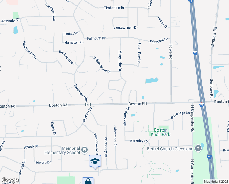 map of restaurants, bars, coffee shops, grocery stores, and more near 16971 South Red Oak Drive in Strongsville
