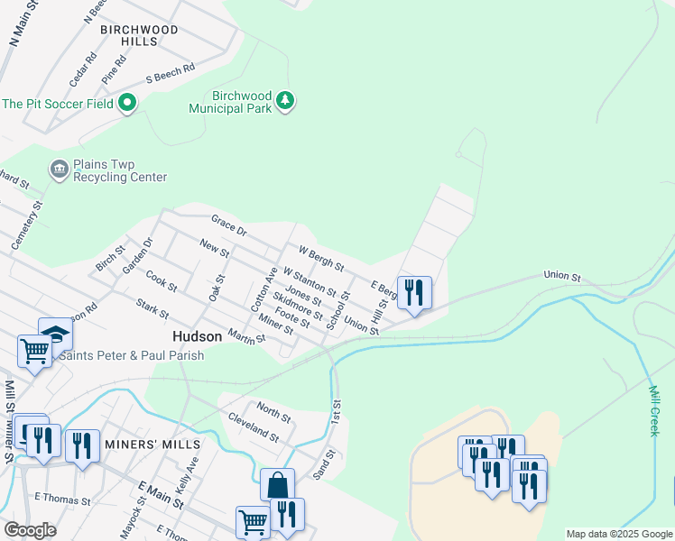 map of restaurants, bars, coffee shops, grocery stores, and more near 17 Grace Drive in Wilkes-Barre