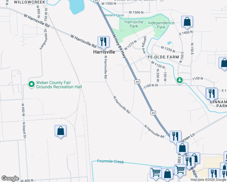 map of restaurants, bars, coffee shops, grocery stores, and more near 1078 North Harrisville Road in Ogden