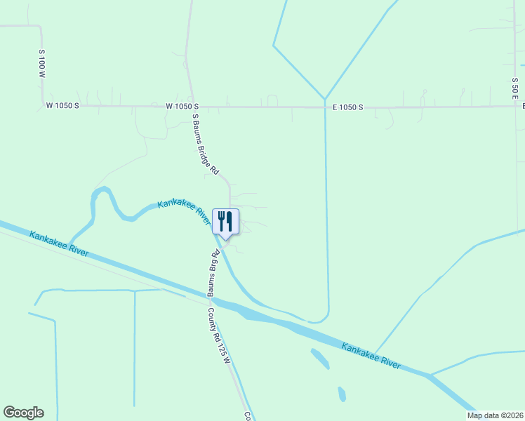 map of restaurants, bars, coffee shops, grocery stores, and more near 1061-1097 South Baums Bridge Road in Kouts