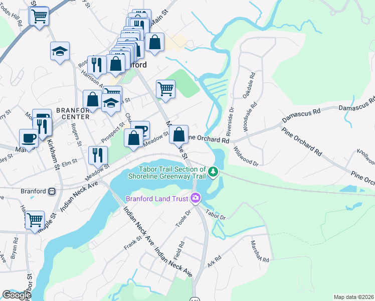 map of restaurants, bars, coffee shops, grocery stores, and more near 53 Montowese Street in Branford