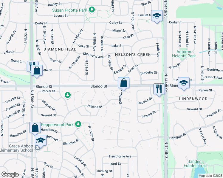 map of restaurants, bars, coffee shops, grocery stores, and more near 1912 North 149th Court in Omaha