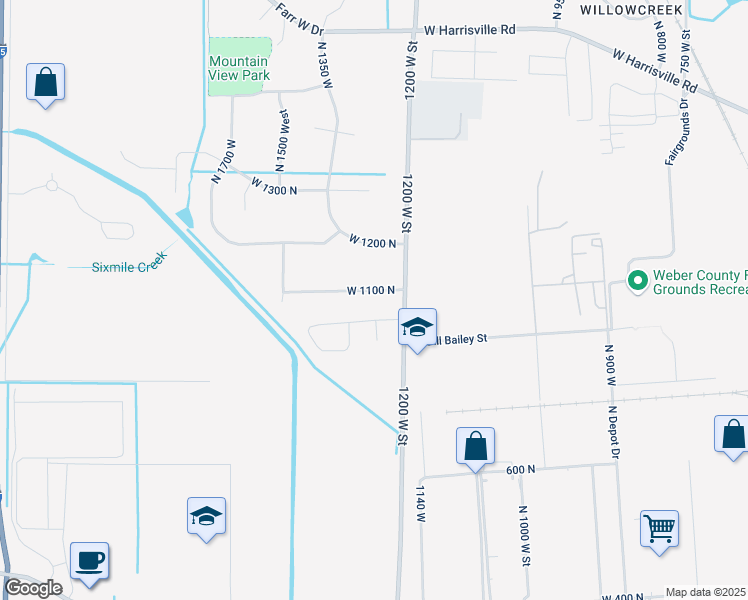 map of restaurants, bars, coffee shops, grocery stores, and more near 1285 West 1100 North in Farr West