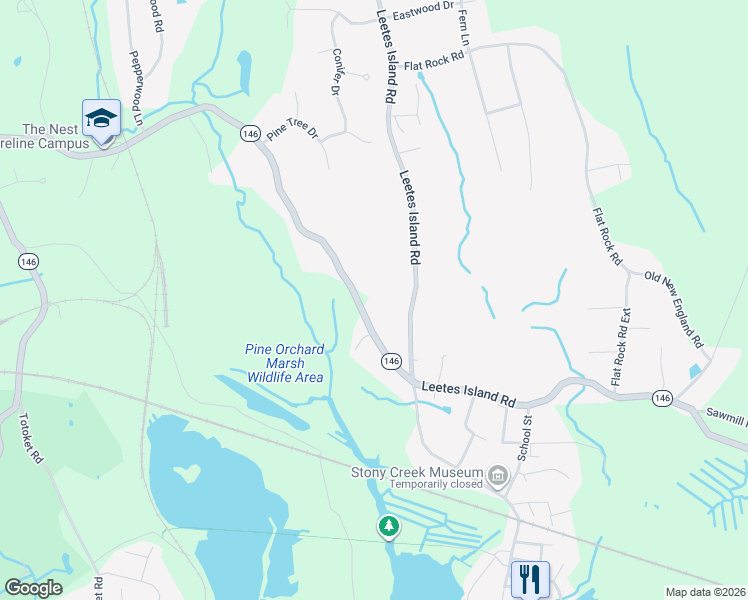 map of restaurants, bars, coffee shops, grocery stores, and more near 226 Stony Creek Road in Branford
