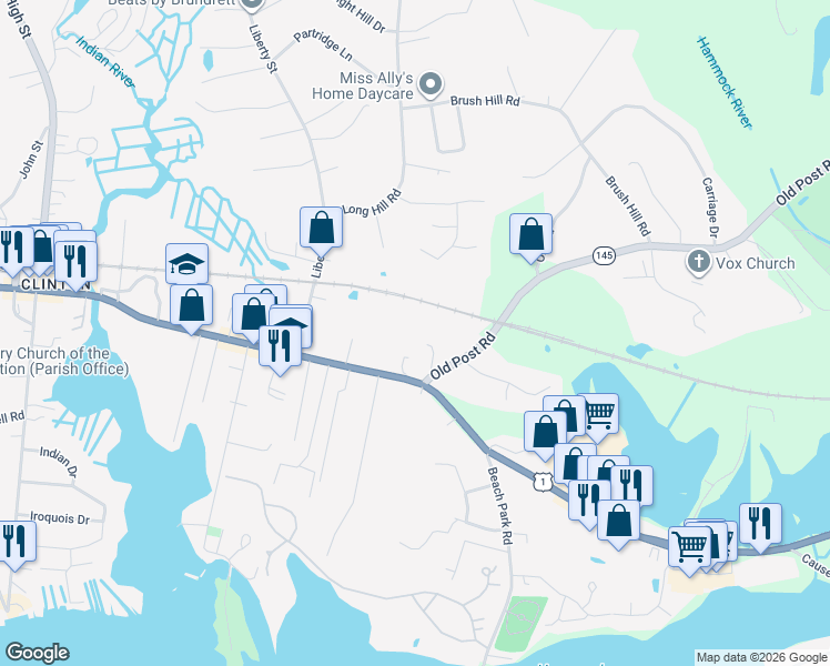 map of restaurants, bars, coffee shops, grocery stores, and more near 206 Lantern Court in Clinton