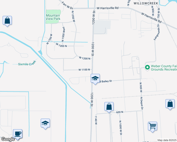 map of restaurants, bars, coffee shops, grocery stores, and more near 1285 West 1100 North in Farr West