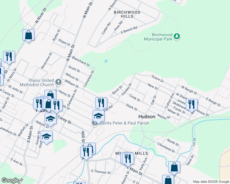 map of restaurants, bars, coffee shops, grocery stores, and more near 59 Merlino Drive in Wilkes-Barre