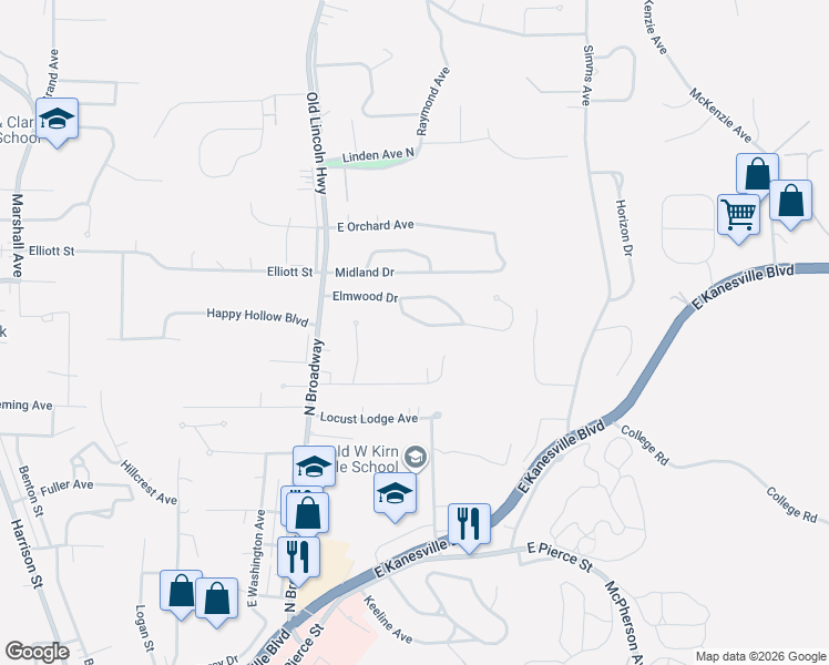 map of restaurants, bars, coffee shops, grocery stores, and more near 217 Elmwood Drive in Council Bluffs
