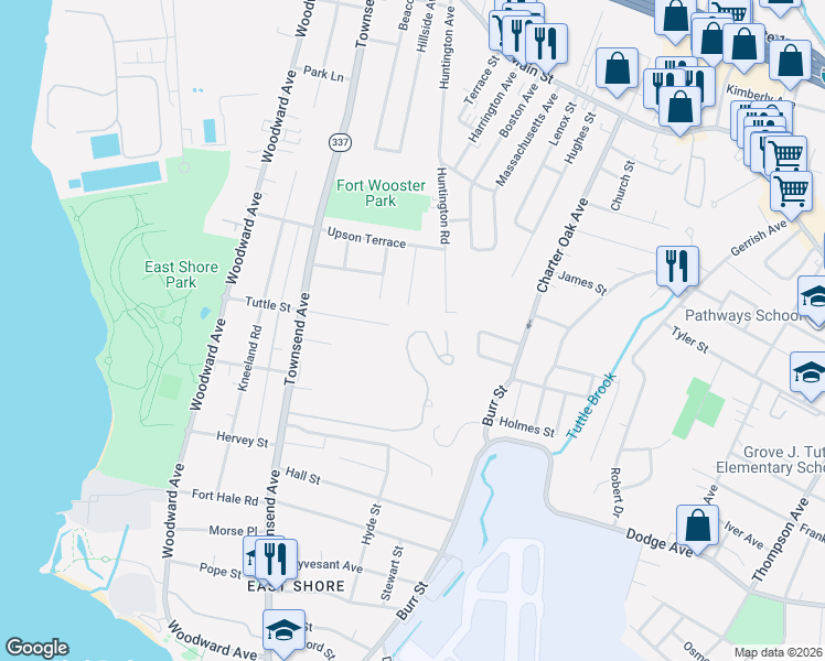 map of restaurants, bars, coffee shops, grocery stores, and more near 675 Raynham Hill Drive in New Haven