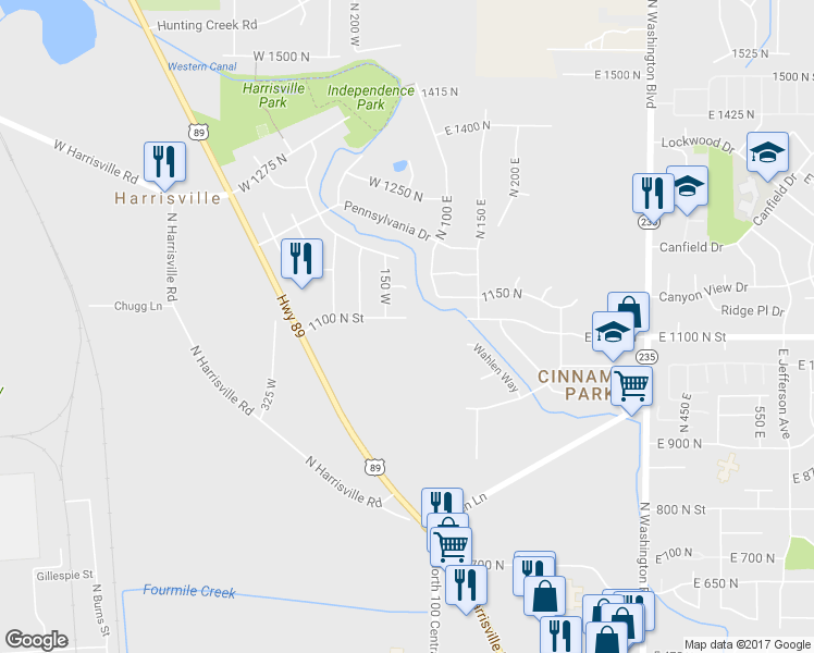 map of restaurants, bars, coffee shops, grocery stores, and more near 133 West 1100 North in Ogden