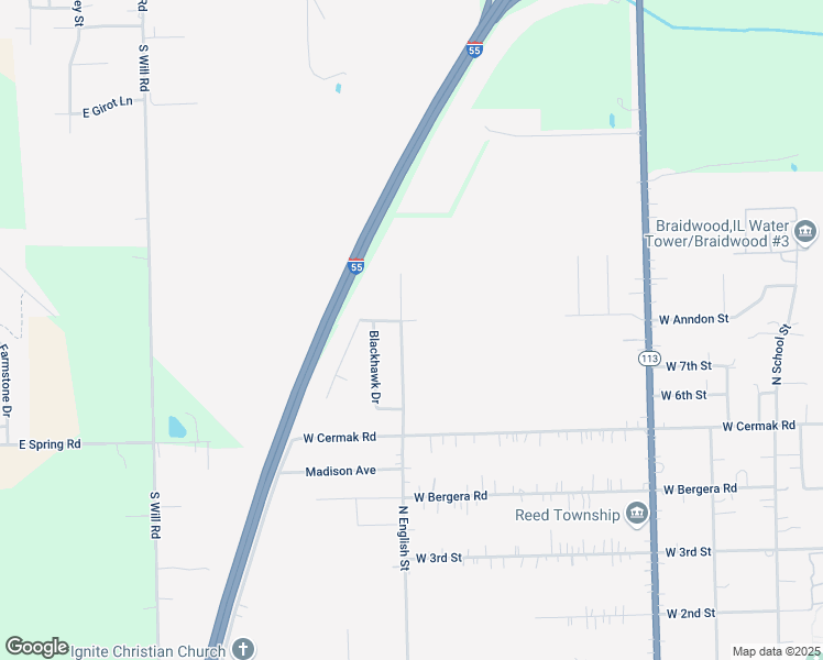 map of restaurants, bars, coffee shops, grocery stores, and more near 852 North English Street in Braidwood