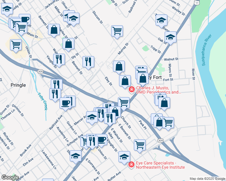 map of restaurants, bars, coffee shops, grocery stores, and more near 68 Eley Street in Kingston