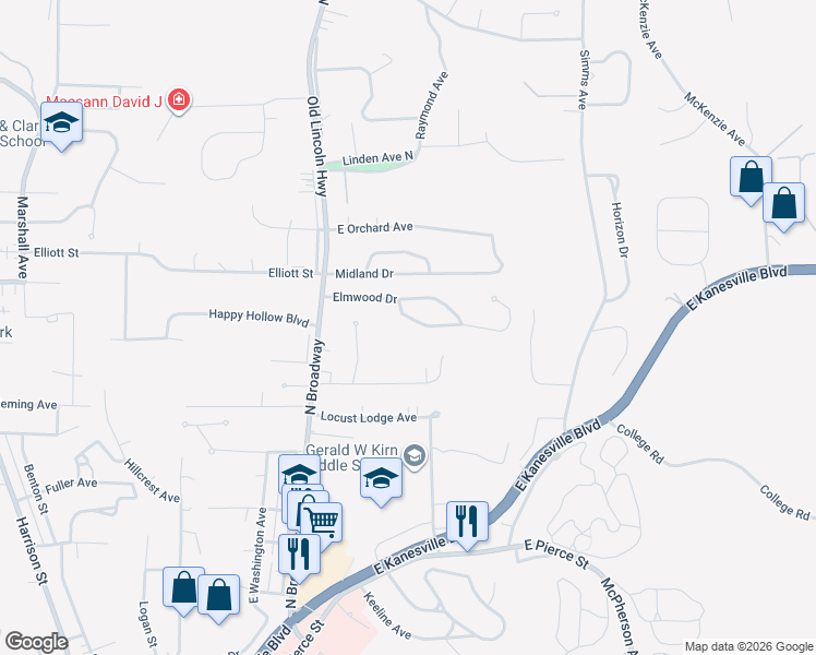 map of restaurants, bars, coffee shops, grocery stores, and more near 217 Elmwood Drive in Council Bluffs