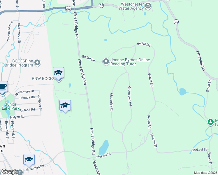 map of restaurants, bars, coffee shops, grocery stores, and more near 17 Macaulay Road in Katonah