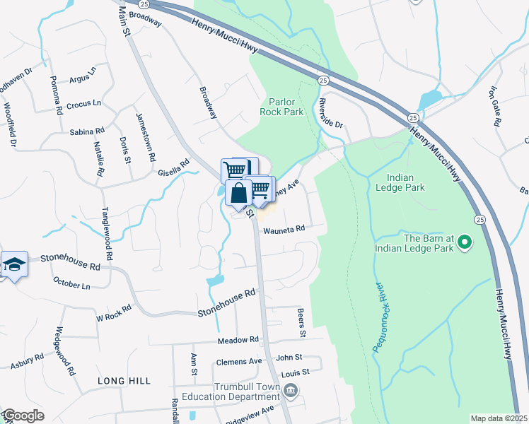map of restaurants, bars, coffee shops, grocery stores, and more near 6486 Main Street in Trumbull