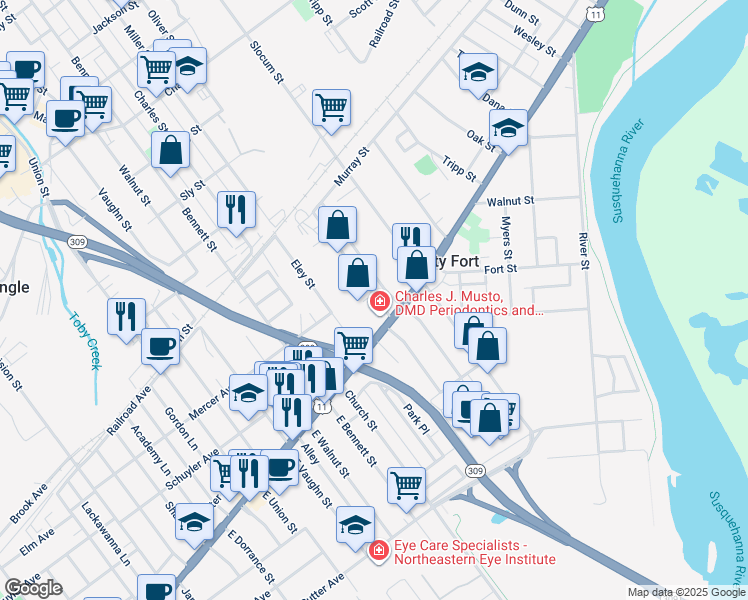 map of restaurants, bars, coffee shops, grocery stores, and more near 41 Eley St in Kingston