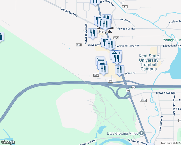 map of restaurants, bars, coffee shops, grocery stores, and more near 271 Folsom Street Northwest in Warren
