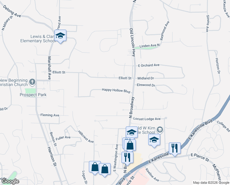 map of restaurants, bars, coffee shops, grocery stores, and more near 1540 North Broadway in Council Bluffs