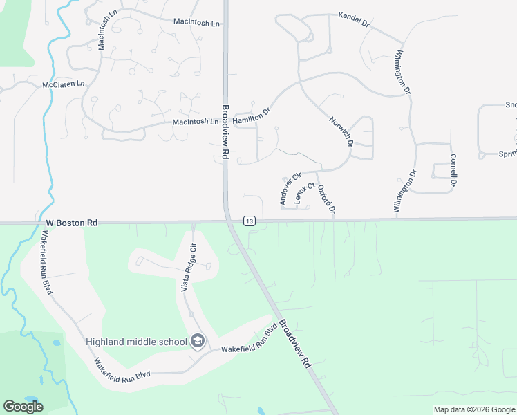 map of restaurants, bars, coffee shops, grocery stores, and more near 614-620 Andover Circle in Broadview Heights