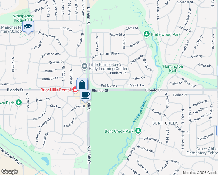map of restaurants, bars, coffee shops, grocery stores, and more near 2110 North 166th Plaza in Omaha